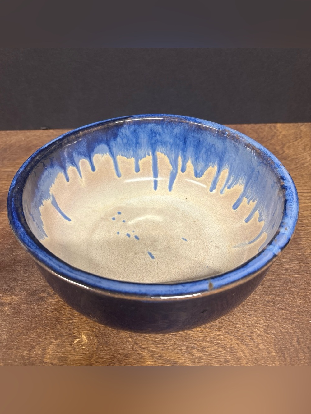 Brown Pottery NC Blue Drip Glaze Ceramic Bowl - Home Art